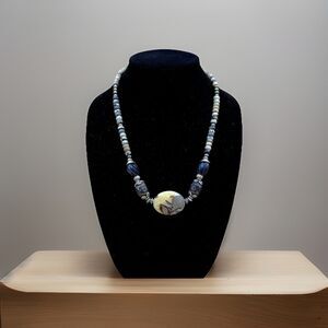 Artisan Boho Beaded Necklace Natural Stone Pendant Earth Tones Tribal Style 18”